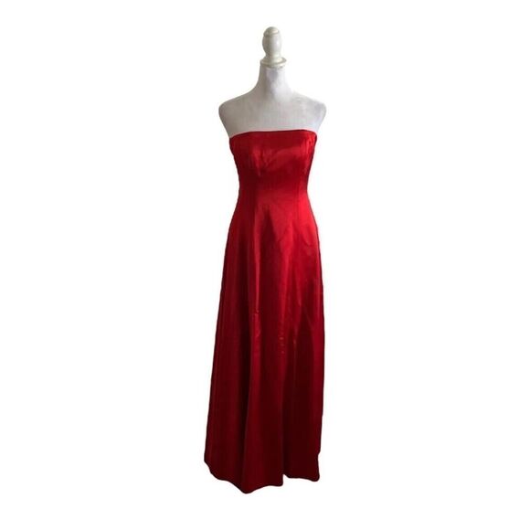 Oscar De La Renta Y2K Designer Maxi Dress Strapless Red Gown Prom Formal US 2 - Picture 2 of 16